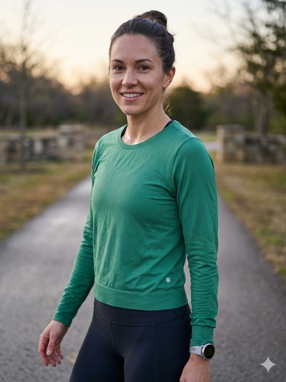 Athleta Emerald Green Long-Sleeve Crew Performance Top New Whithout Label